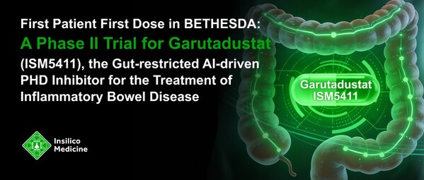 英矽智能完成肠道限制性候选药物Garutadustat （ISM5411）首例患者给药，由AI赋能发现靶向PHD用于炎症性肠病（IBD）治疗